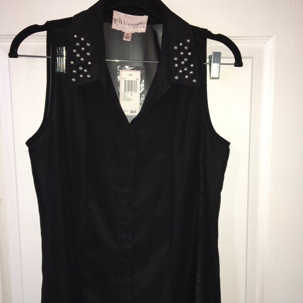 Black Sleeveless Top with Studded Collar